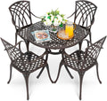 NUU GARDEN 5 Piece Outdoor Patio Dining Set, All-Weather Round Cast Aluminum Dining Table with 1.97'' Umbrella Hole and Outdoor Patio Dining Chairs for Patio, Garden, Backyard, Balcony, Bronze