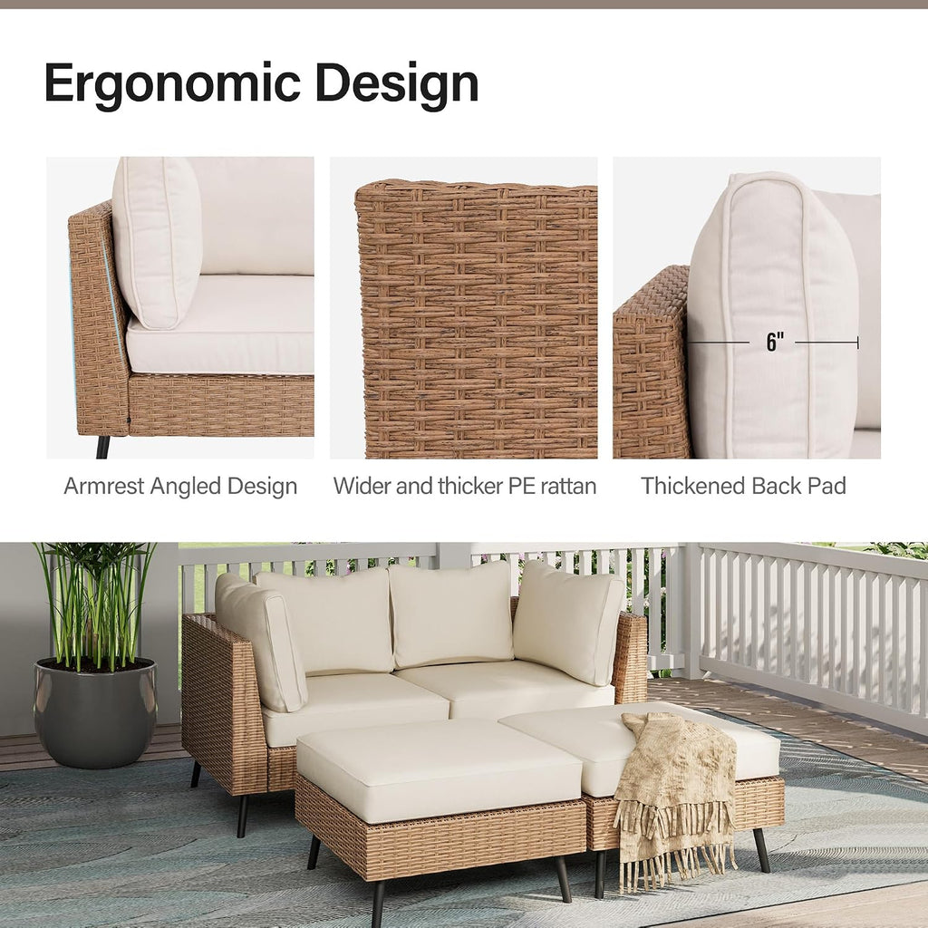 LAUSAINT HOME Outdoor Patio Furniture, 4 Piece Outdoor Sectional Sofa PE Rattan Wicker Patio Conversation Sets, All Weather Patio Furniture Set with Thick Cushions for Garden, Backyard(Beige)