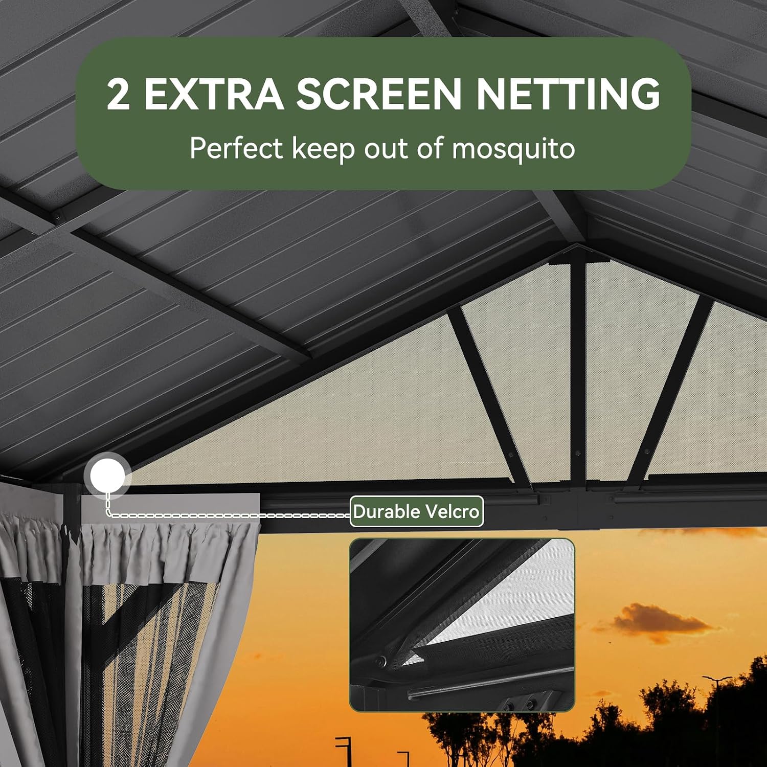 Aoxun 10' X 12' Hardtop Gazebo, Aluminum Outdoor Gazebo with Galvanized Steel Gable Roof Canopy, Patio Permanent Metal Pavilion with Netting, for Garden, Backyard, Deck, Square Foundation