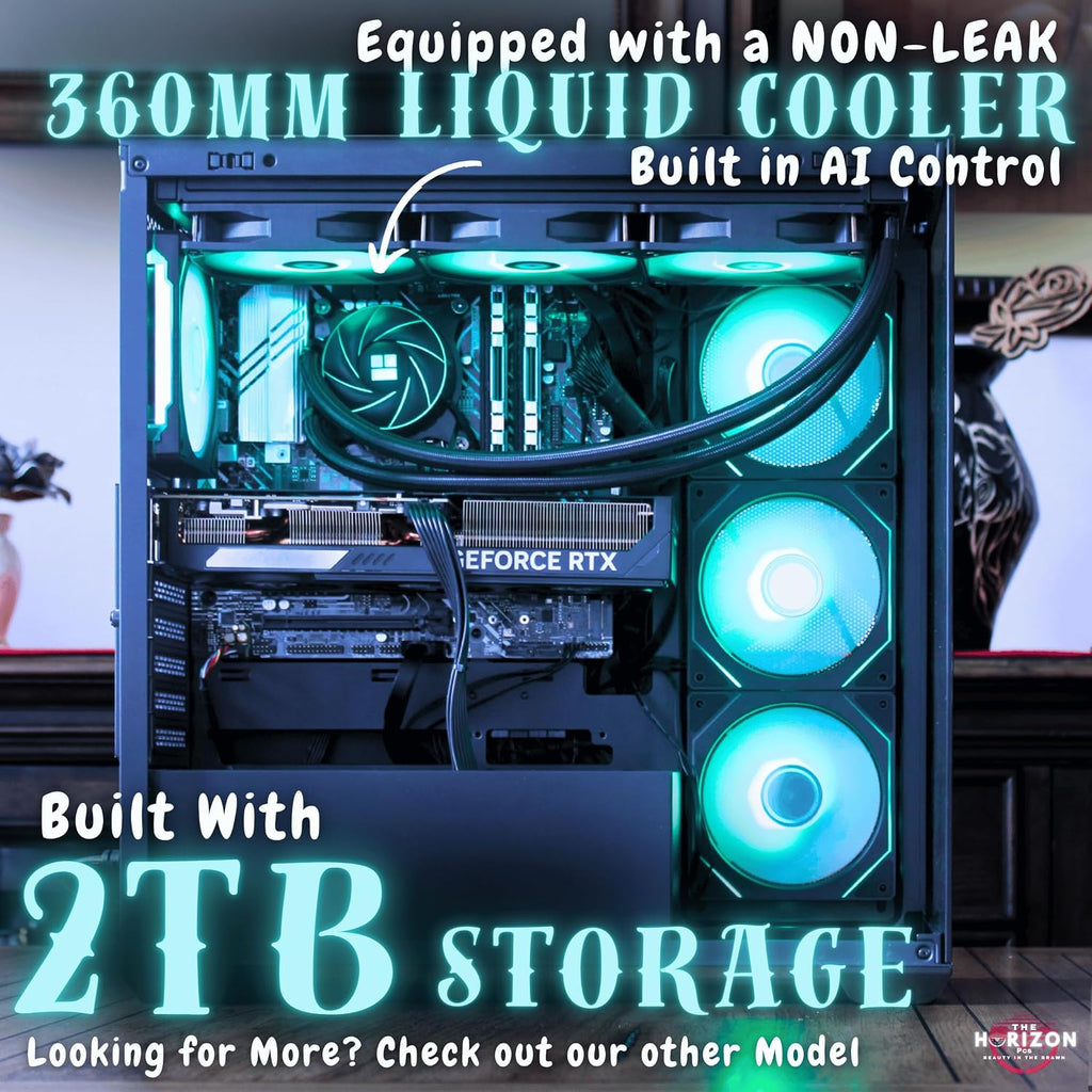 The Horizon RGB I9 RTX Gaming PC || Core I9 CPU || 32GB RAM || 2TB Storage || RTX 5070 OC || 360MM AIO || 1.2GB/s WiFi, 2.4GB/s Ethernet, VR and Gaming Ready || Windows 11 Pro