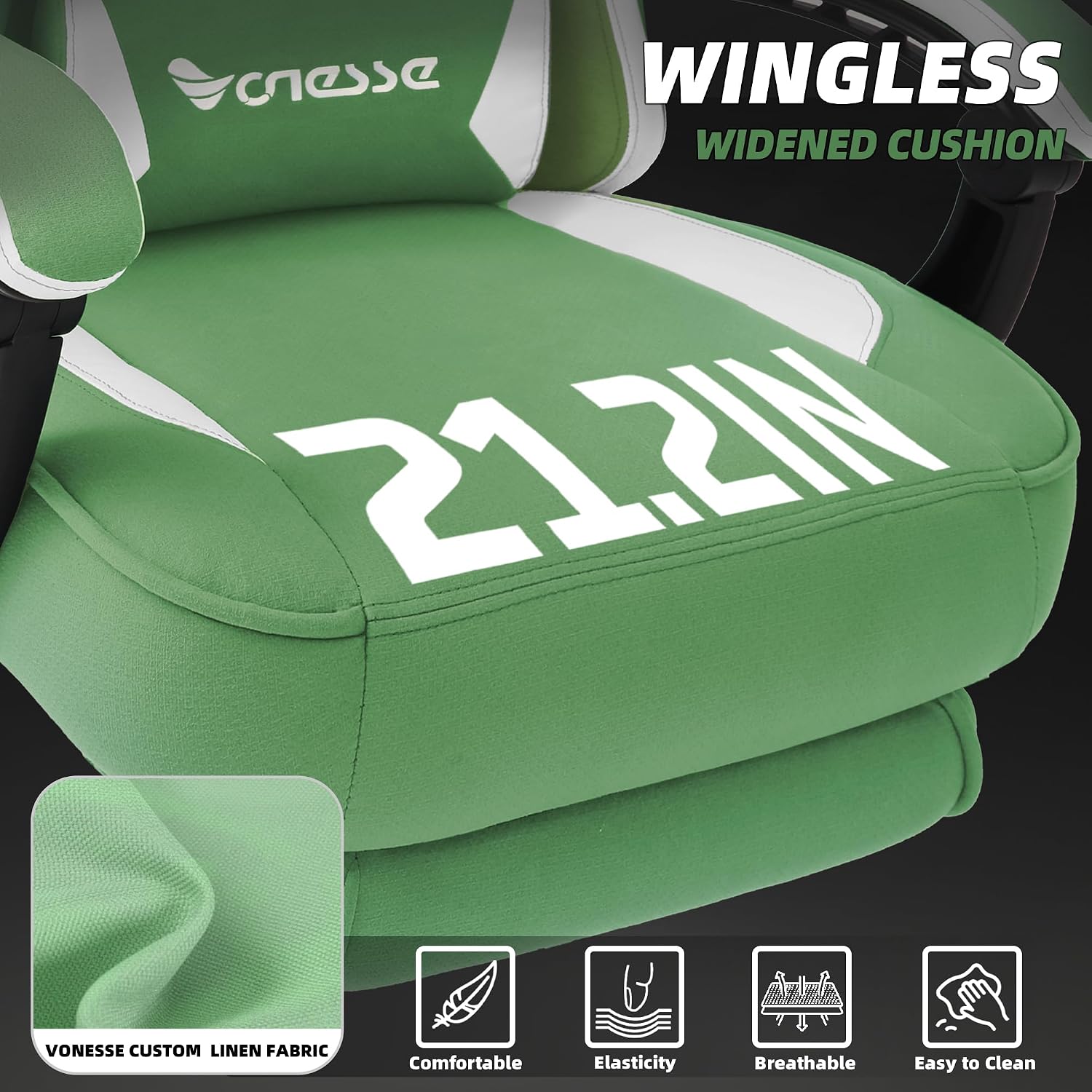 Vonesse Gaming Chair, Computer Chair Fabric with Pocket Spring Cushion, Office Chair with Footrest and Massage Lumbar Support, Reclining Gaming Chairs for Adults 250LBS (Green)