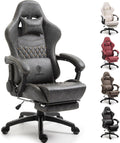 Dowinx Big & Tall Vintage Gaming Chair for Adults, 400 lb Capacity Heavy Duty Ergonomic Computer Chair with Massage Lumbar, Footrest & Easy Side Recline, Grey