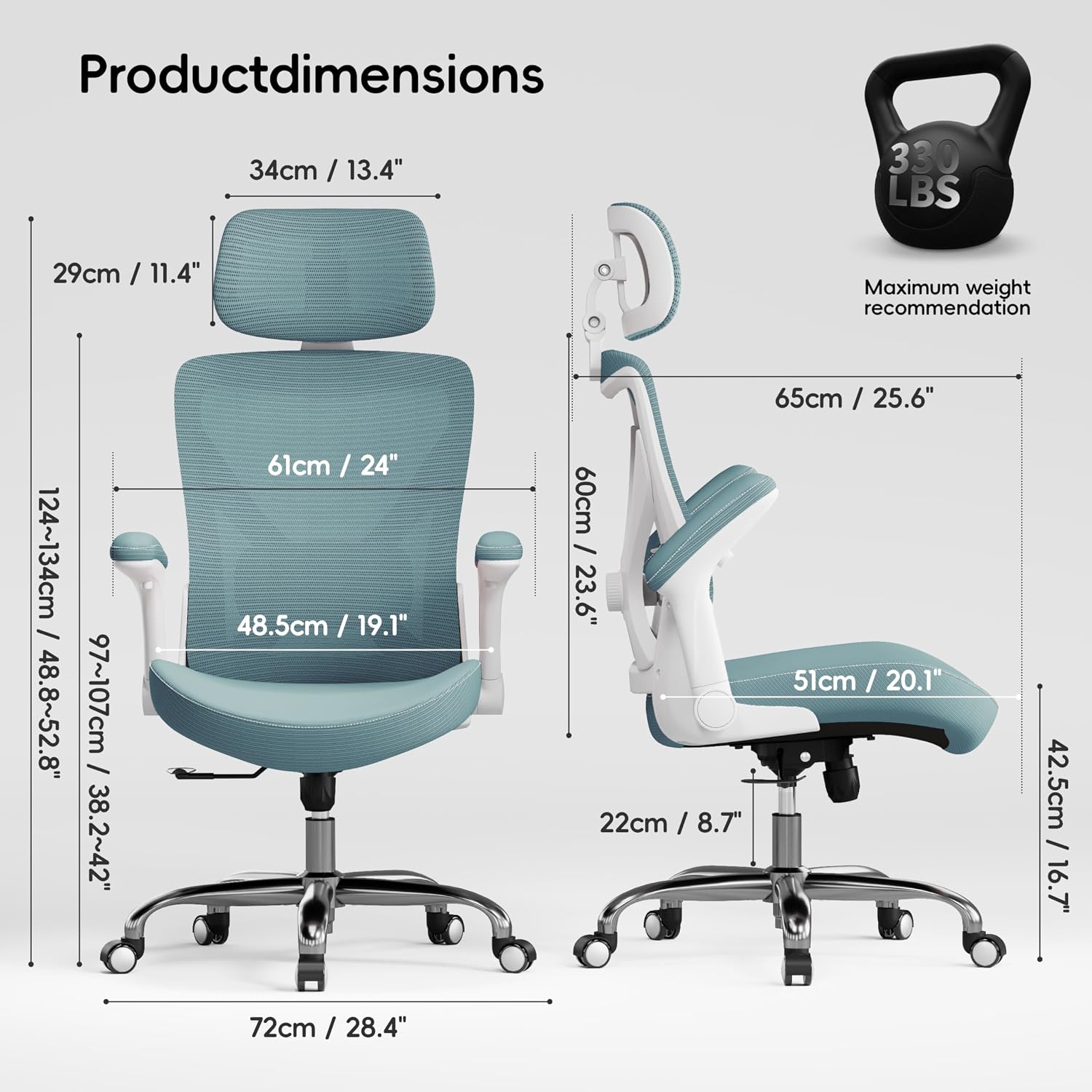 Ergalithic Office Home Ergonomic Desk Chair-Computer X-Shaped Chair Mesh PU Leather with Adjustable Lumbar Support-Executive Chair High Back with Headrest Flip-Up Arms for Long Hours (Sky Blue)