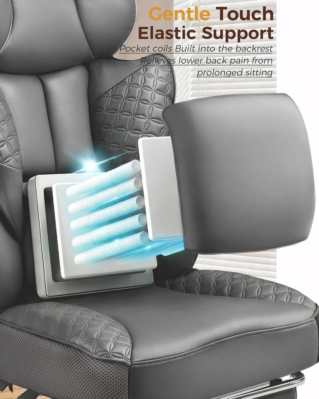 COMHOMA Big and Tall Office Chair Heavy Duty Gaming Chair with Deluxe Embossing Leather High Back Wider Ergonomic Computer Chair with Foot Rest 150°Reclining Pocket Spring Lumbar Support
