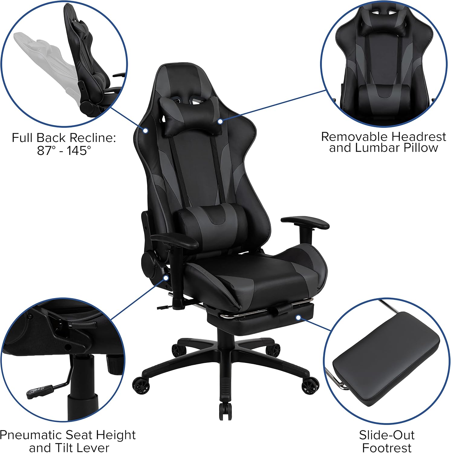 Flash Furniture Red Gaming Desk with Cup Holder/Headphone Hook & Gray Reclining Gaming Chair with Footrest