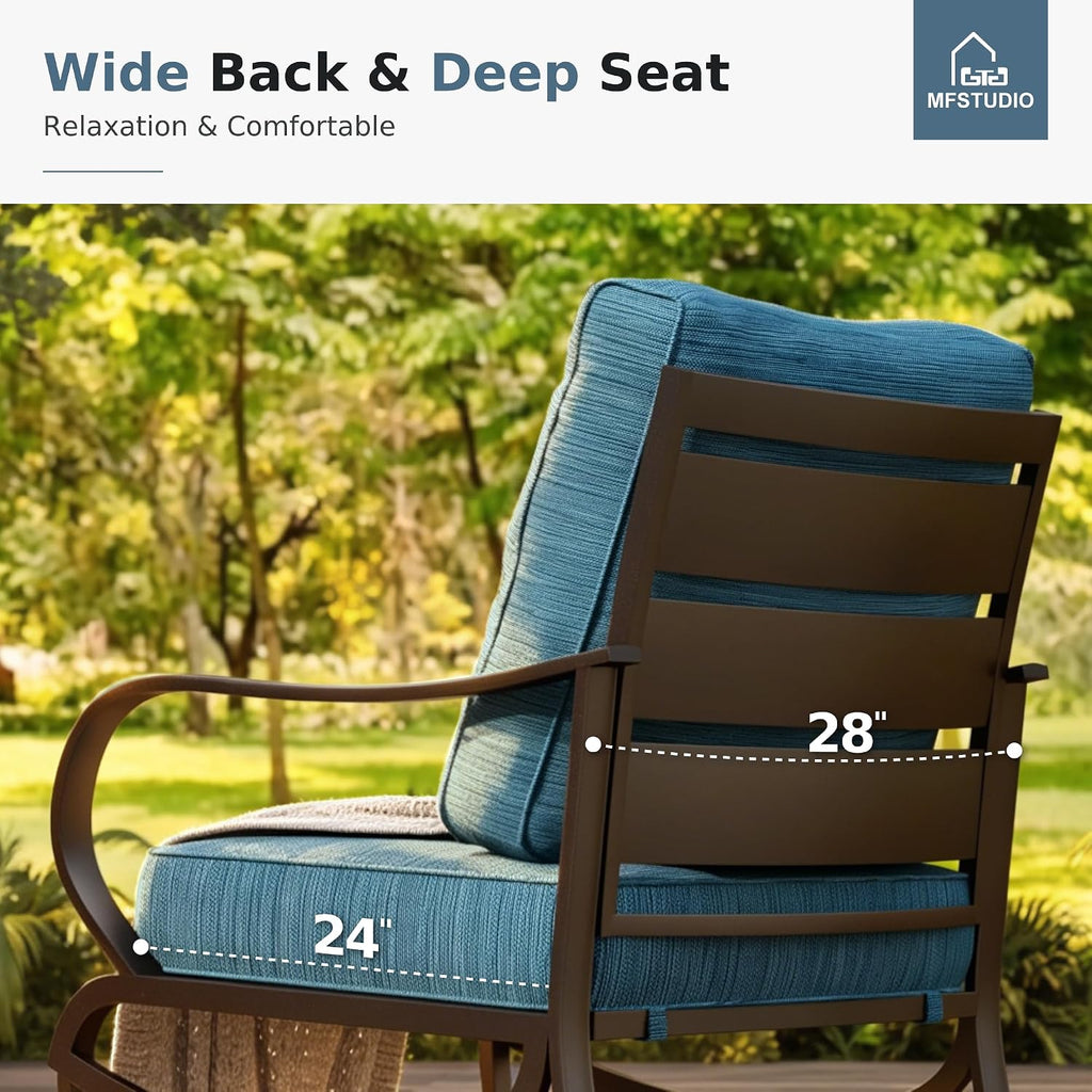 MFSTUDIO Metal Patio Conversation Sets, Outdoor Furniture Sofas Set of 2, 2 Pieces Durable Steel Frame Patio Swivel Chairs with 5.8' Peacock Blue Cushions for Patio Garden Backyard Balcony