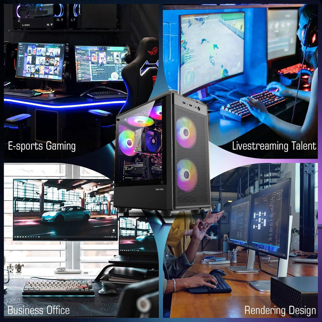 Gaming PC Computer Desktop, Ryzen 5 6-core up to 4.2GHz, Radeon RX 590 8G, 16G DDR4, 512GB SSD, WiFi 6, RGB Fan x5, Tower Computers Windows 11 Home