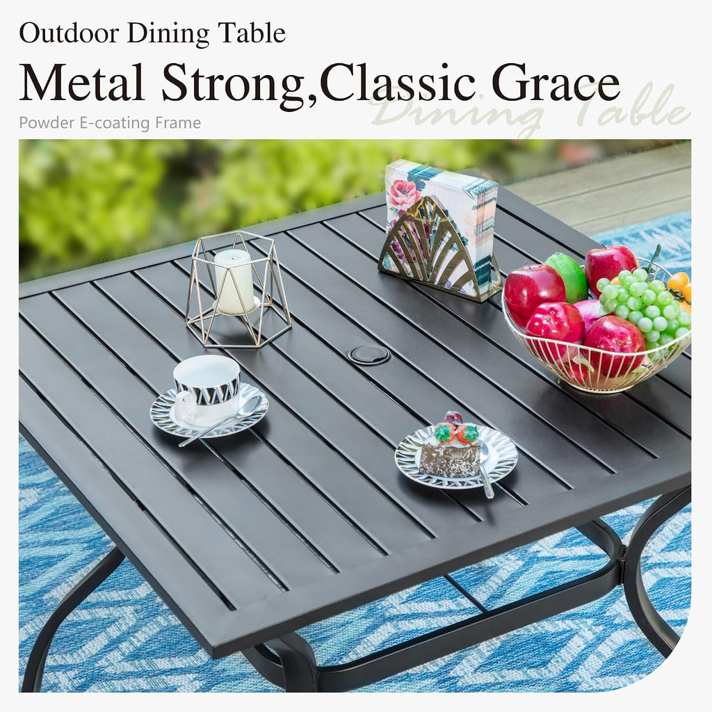 PHI VILLA Metal Patio Outdoor Table and Chairs 5 Piece Dining Set - 37' Square Bistro Table and 4 Backyard Garden Chairs, Table with 1.57' Umbrella Hole