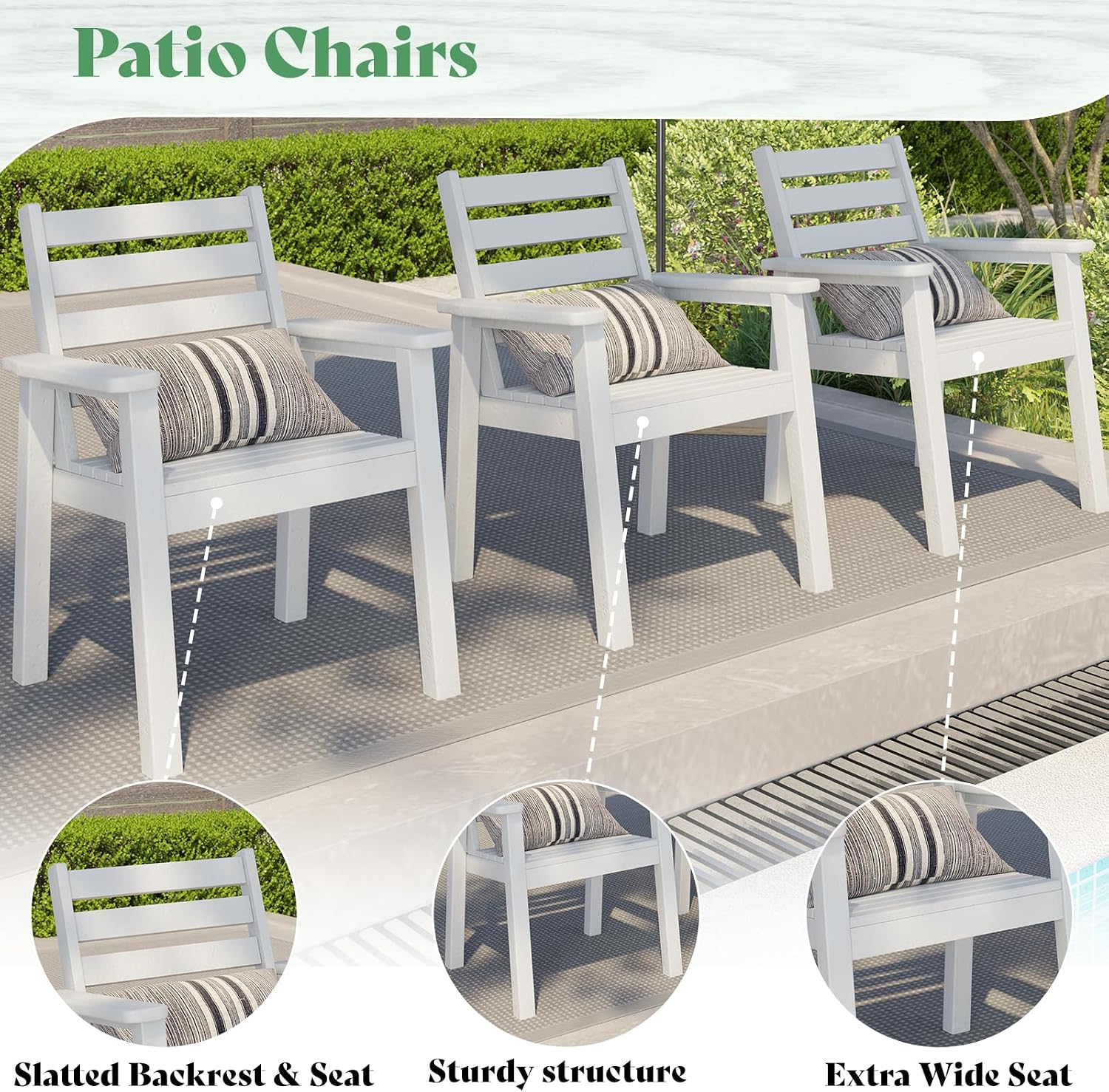 AMERLIFE Patio Dining Sets for 12 Person, HDPE Dining Set with 2 Tables, 12 Dining Chairs and Umbrella Hole for Backyard, Poolside, Porch, Seaside, White