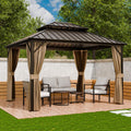 COOS BAY 12x10 Hardtop Gazebo with Aluminum Frame, Galvanized Steel Roof with UV Protection for Patio, Backyard, Garden, Outdoor Events, Dark Brown/Tan