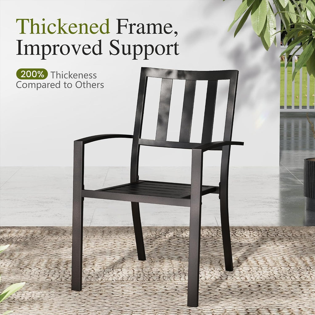 Sophia & William Round Patio Table and Chairs Set, Outdoor Dining Set for 6, 7 Piece Metal Patio Furniture, 54' Black Table(Stripe)