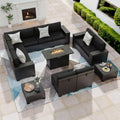 13 Piece Patio Furniture Set with Fire Pit Table, Outdoor Sectional Conversation Sets Black Wicker Rattan Sectional Sofa for Patio Garden Backyard, 4'' Thickened Cushion