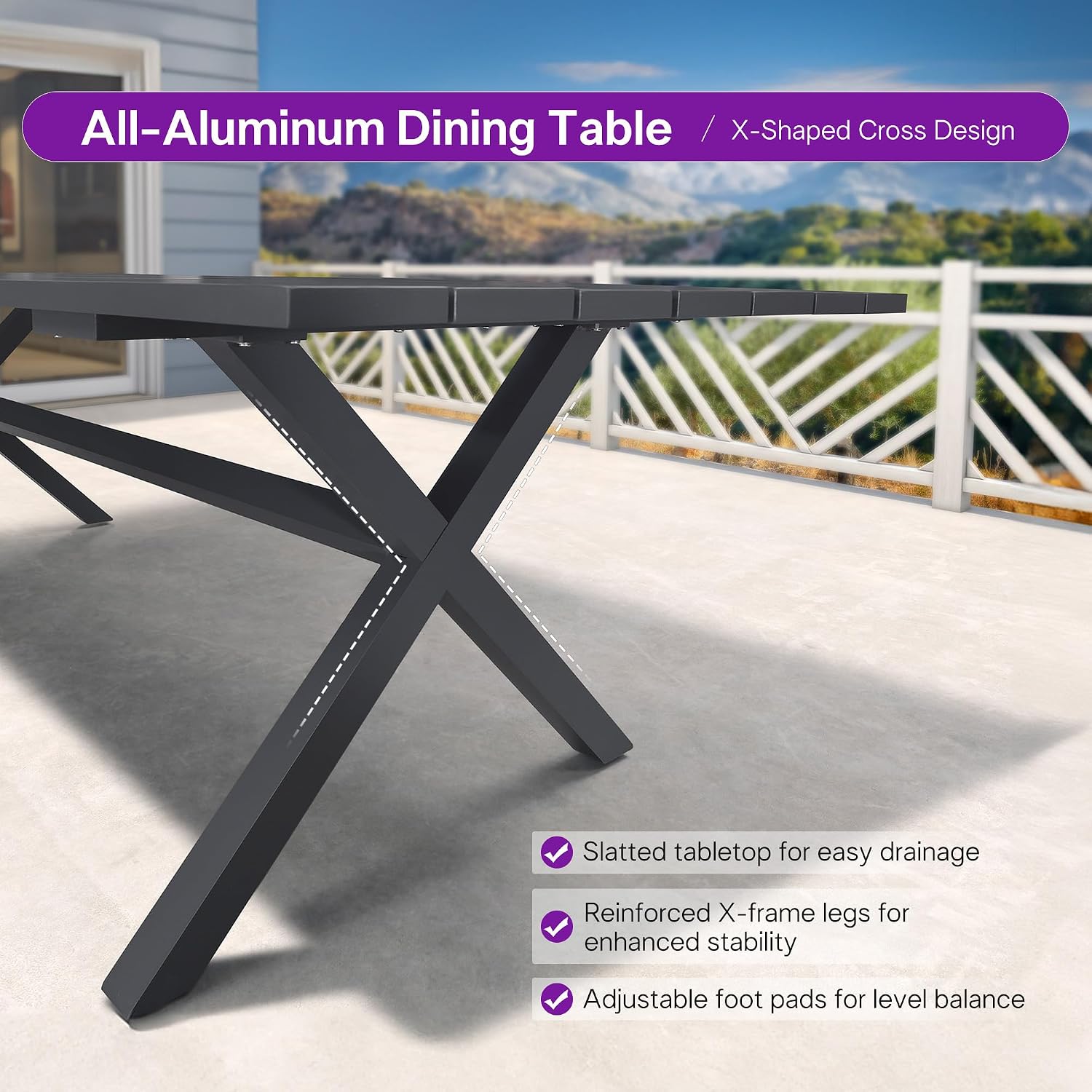 PURPLE LEAF Outdoor Dining Set for 6 with Storage Box All Weather Wicker Patio Dining Set with Rectangular Aluminum Table and Modern Armrest Dining Chairs for Garden Deck Backyard Kitchen, Grey