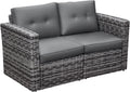 Outsunny 2 Piece Patio Wicker Corner Sofa Set, Outdoor PE Rattan Furniture, with Curved Armrests and Padded Cushions for Balcony, Garden, or Lawn, Gray
