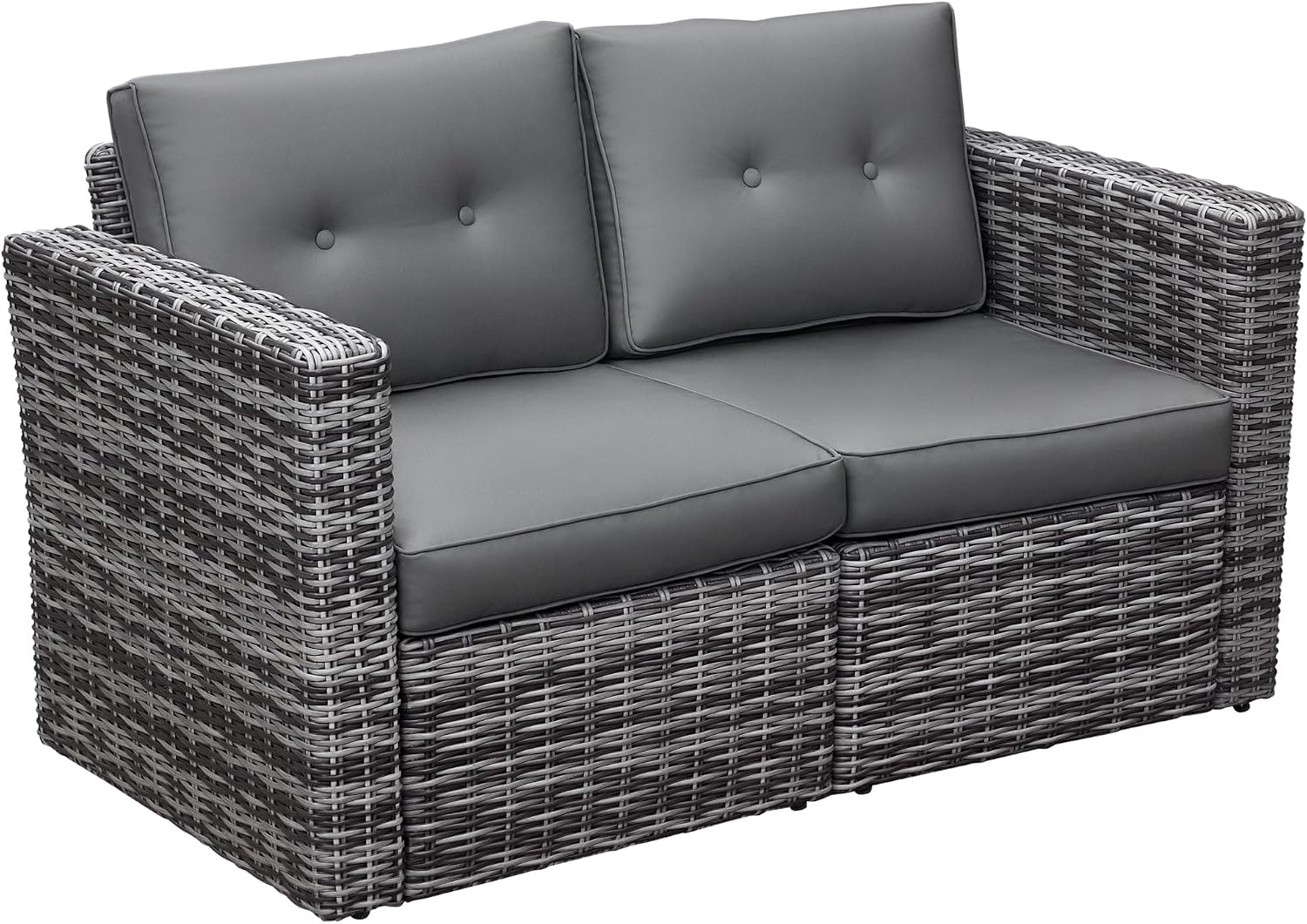 Outsunny 2 Piece Patio Wicker Corner Sofa Set, Outdoor PE Rattan Furniture, with Curved Armrests and Padded Cushions for Balcony, Garden, or Lawn, Gray