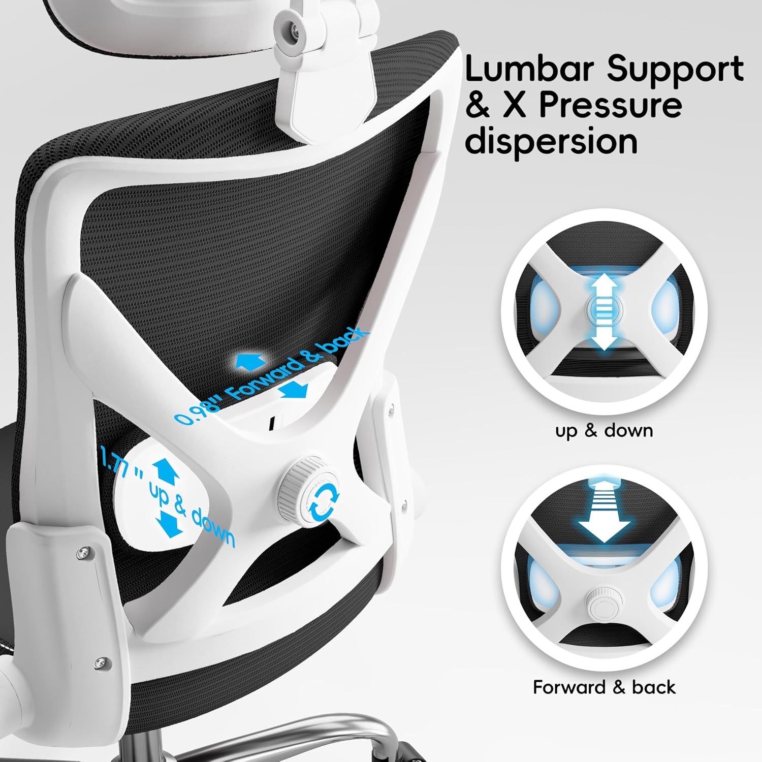 Ergalithic Office Home Ergonomic Desk Chair-Computer X-Shaped Chair Mesh PU Leather with Adjustable Lumbar Support-Executive Chair High Back with Headrest Flip-Up Arms for Long Hours (Light Black)