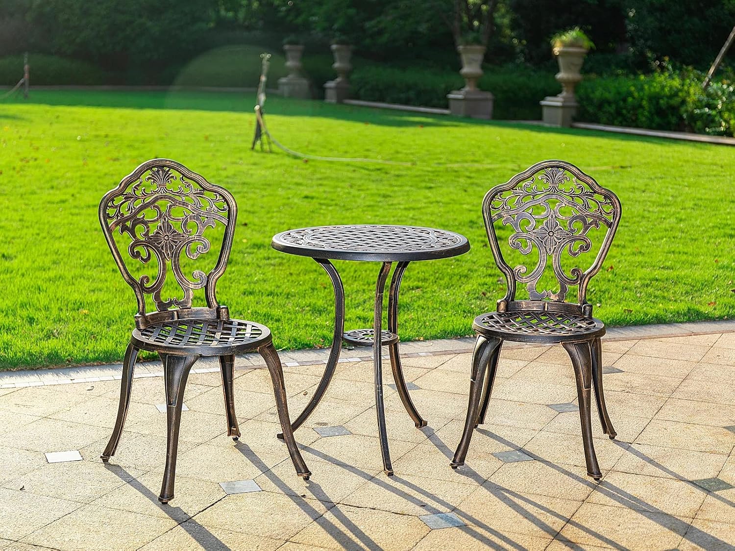 Bistro Set 3 Piece Rustproof Cast Aluminum Patio Furniture Sets 2 Chairs and 1 Round Table Outdoor, Garden, Patio, Balcony, Bronze