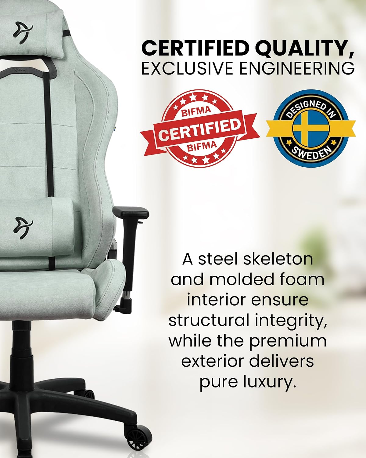 Arozzi Torretta Soft Fabric Gaming Chair, Breathable Fluid-Repellent Ergonomic Office Chair with Adjustable Height, 3D Armrest & 2 Supportive Pillows (Pearl Green)