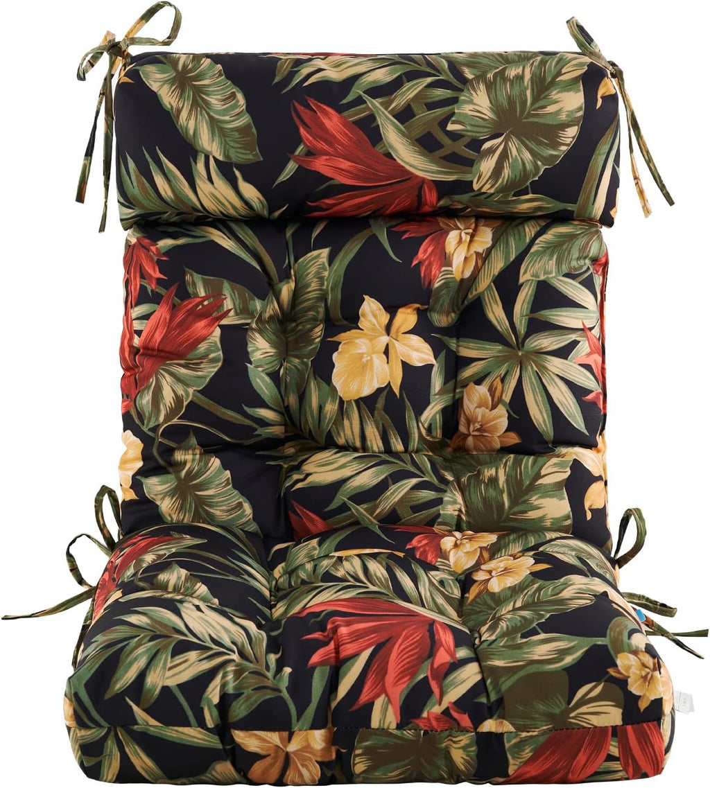 ARTPLAN Outdoor Chair Cushion,Tufted Adirondack Patio Chair Cushion,Wicker High Back Outdoor Seat Cushion,Set of 4,44' L x 21' W x 4' H (4 Pack),Floral Black
