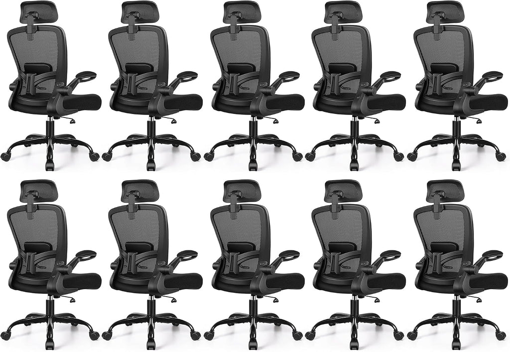 FelixKing Office Chair, Desk Chair with Adjustable Lumbar Support, Ergonomic Computer Chair with High Back and Armrest, Adjustable Height Gaming Chair Home Office Swivel Chair, Pack of 10, Black