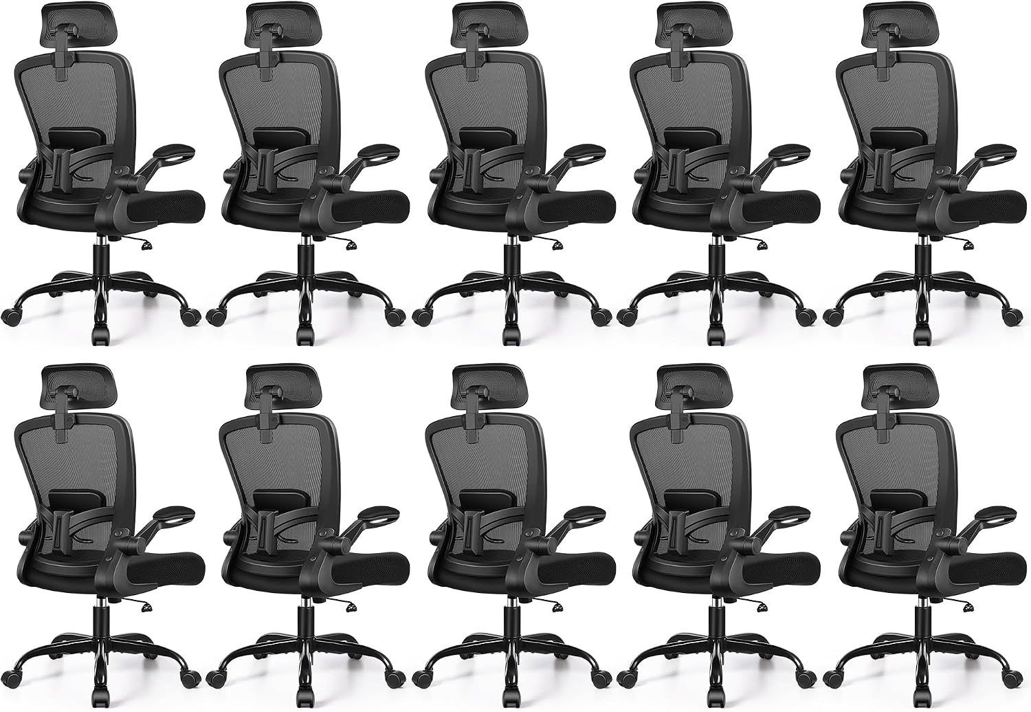 FelixKing Office Chair, Desk Chair with Adjustable Lumbar Support, Ergonomic Computer Chair with High Back and Armrest, Adjustable Height Gaming Chair Home Office Swivel Chair, Pack of 10, Black