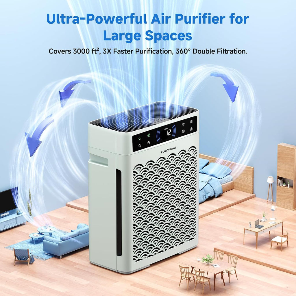 Air Purifiers for Home, Large Room up to 3000 Ft², HEPA Air Purifier for Home Pets with Filter, Air Quality Sensor, Timer, Air Cleaner for Bedroom, Dorm Room, Pet Hair, Office - Green