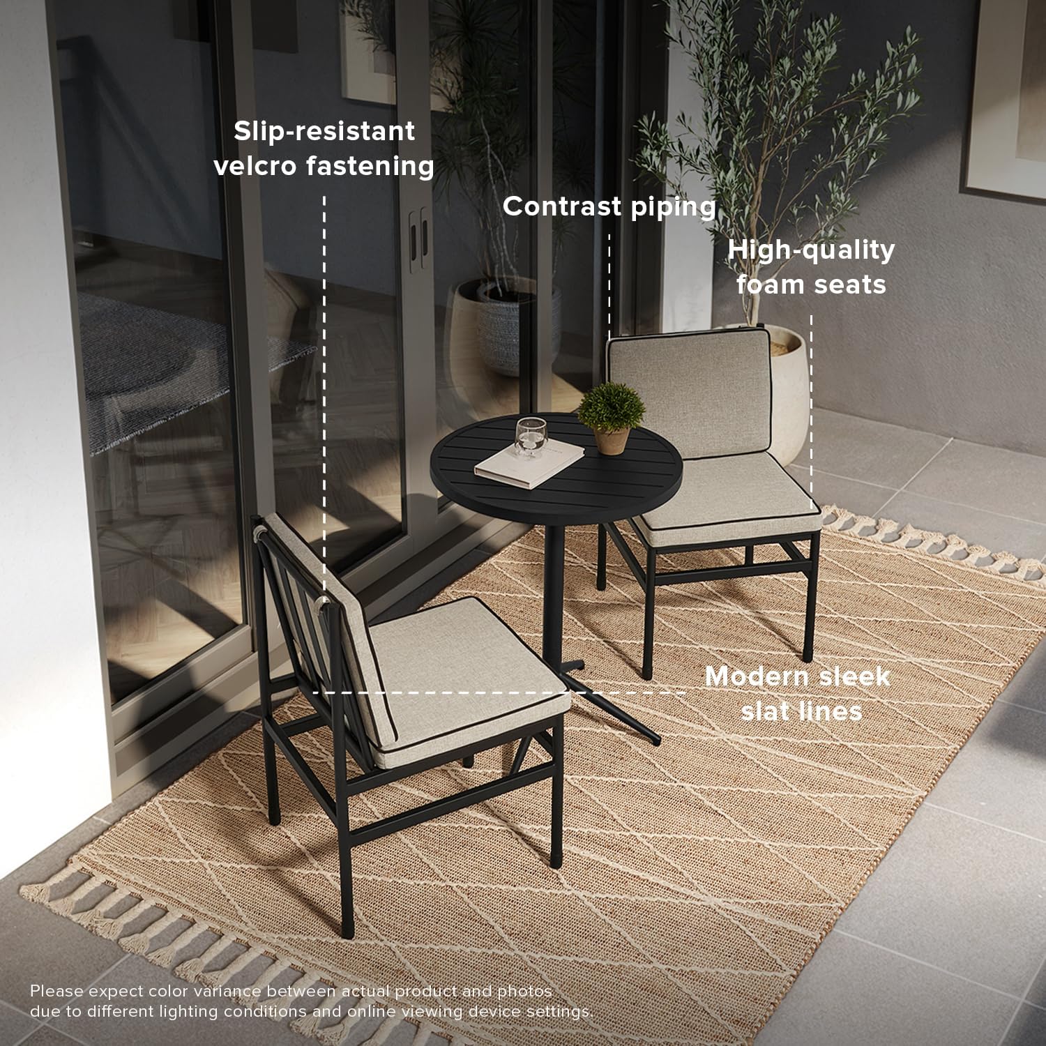 mopio Odelia 3 Piece Bistro Set 2 Dining Chairs, 1 Bistro Table for Living Room, Dining Room, Kitchen, Small Space, Sturdy BIFMA-Certified Rust-Free Metal Fram (Bistro Set of 3)