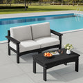 SERWALL 3 Pieces Patio Conversation Set, All-Weather HDPE Outdoor Sofas with Cushions and Coffee Table, Modular Sectional Furniture for Deck, Garden, Backyard, Black Frame with Khaki Cushion