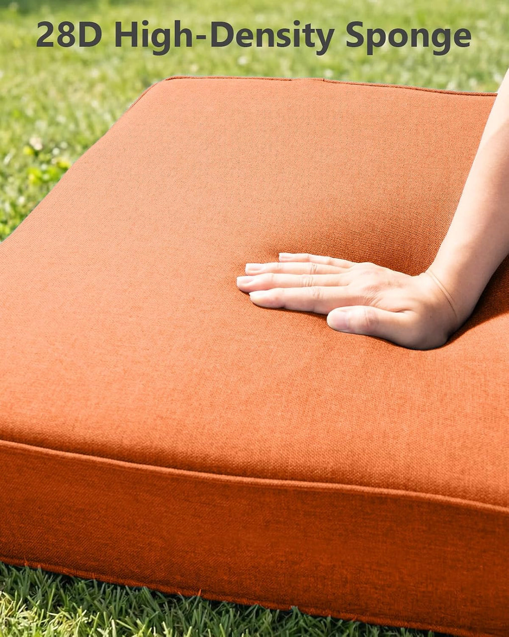 6' Thick Outdoor Cushion, 24*24*6' Patio Furniture Cushions with Waterproof Patio Furniture Cushions with Removable Cover, 28D High Density Patio Cushion for Outdoor Furniture, Orange-2pcs