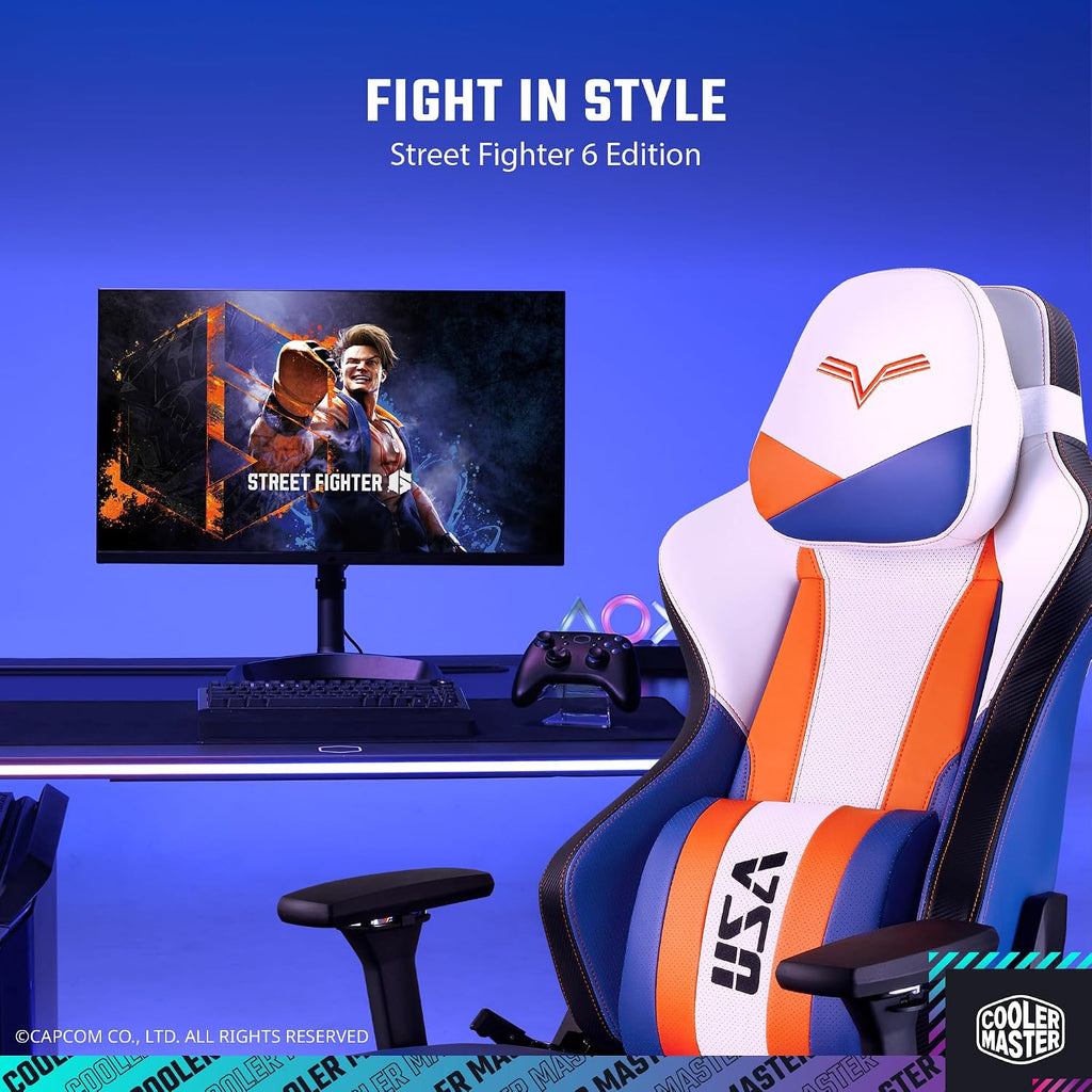 Cooler Master Caliber X2 Street Fighter 6 Luke Edition Ergonomic Gaming Chair, 360° Swivel, 180 Reclining, Lumbar Support, High Density Foam Cushions, Adjustable Gas Lift for PC Game | Office