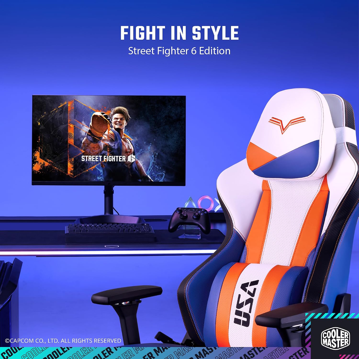 Cooler Master Caliber X2 Street Fighter 6 Luke Edition Ergonomic Gaming Chair, 360° Swivel, 180 Reclining, Lumbar Support, High Density Foam Cushions, Adjustable Gas Lift for PC Game | Office