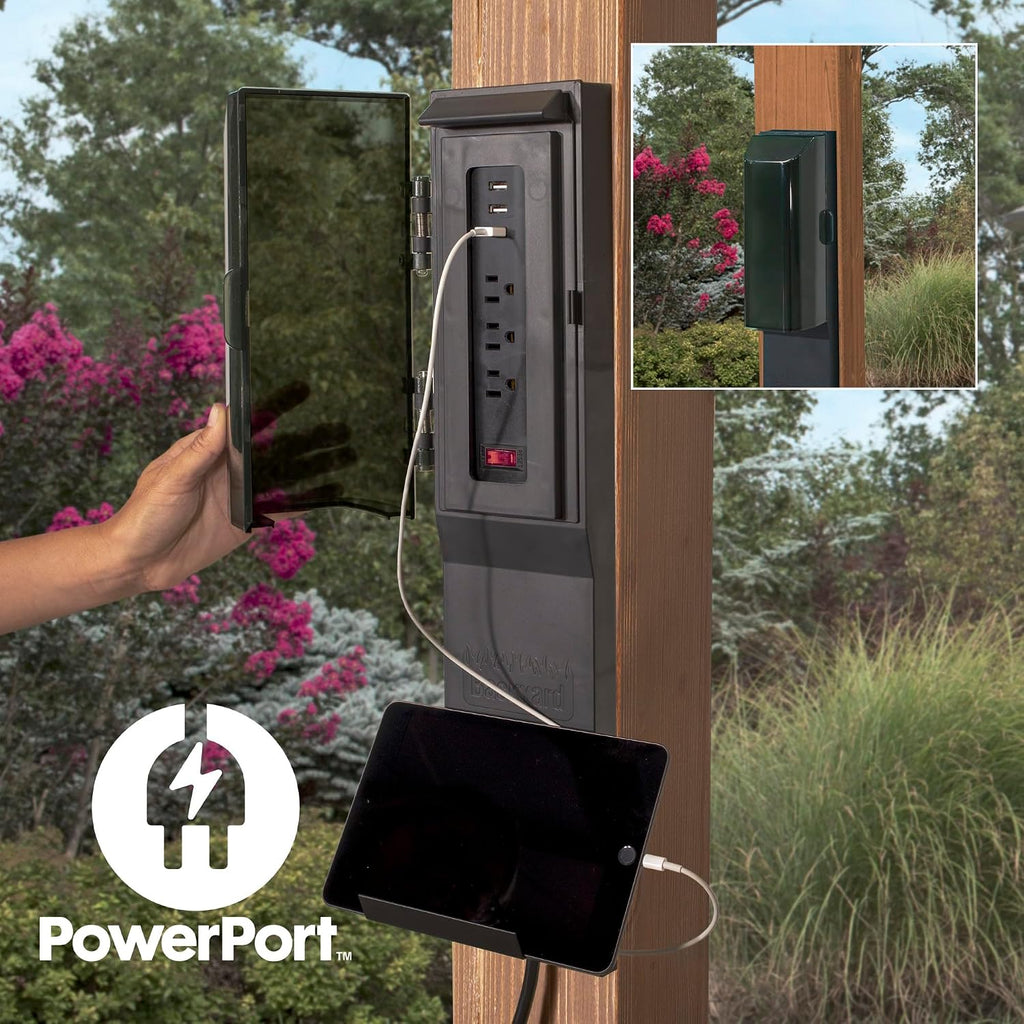 Backyard Discovery Barrington 10' x 10' Cedar Wood Outdoor Gazebo Pavilion with Hardtop Galvanized Steel Hip Roof, Snow Support, Wind Resistance, PowerPort, Shade for Garden, Patio, Deck, Entertaining