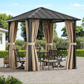 Modern Shade 8'x8' Hardtop Gazebo with Galvanized Steel Roof, Permanent Metal Gazebo with Detachable Curtains, Outdoor Hard Top Gazebo for Backyard, Deck, Garden, All-Weather Patio Cover