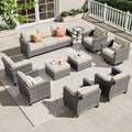 ovios 10 Pieces Patio Furniture Set, Outdoor Wicker Sofa Couch with Swivel Chairs, Rocking Glider Rocker with Comfy Cushions All Weather Rattan Conversation Set, Beige