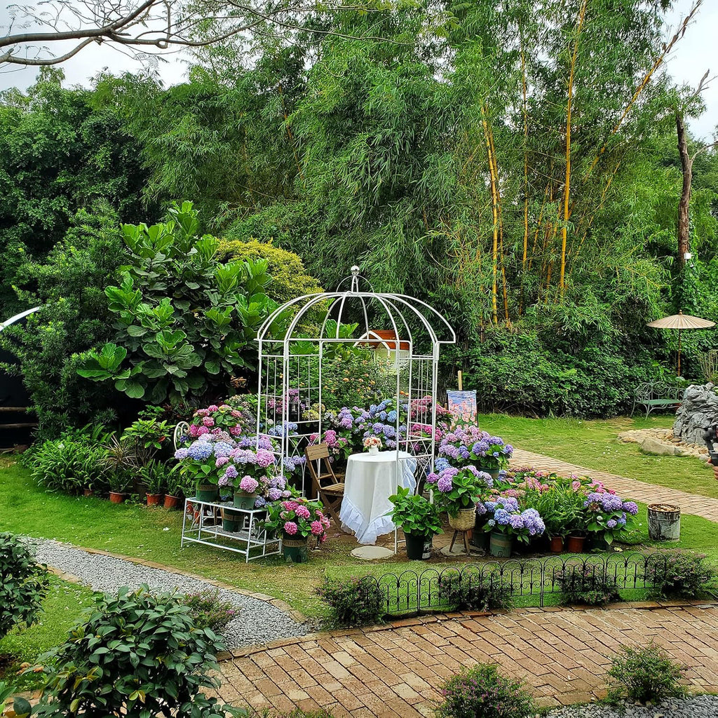 Birdcage Shape Garden Arches Arbors,9' High x 6.8' Wide,Metal Gazebo White Enduring Iron Trellis Plants Stand Use for Outdoor Garden Climbing Plants Wedding Arches Ceremony