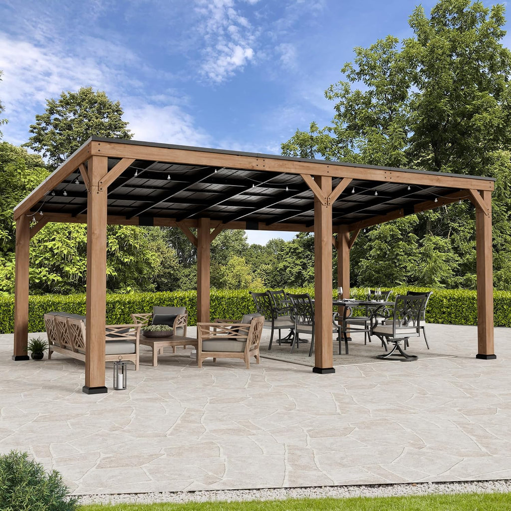 Modern Shade Supreme Cedar Wood Gazebo 12' x 20' with Hardtop Slope Roof, Wooden Carport with Durable and Rot-Resistant, Hardtop Gazebo with Supports Snow Loads and High Wind Speeds for Backyard