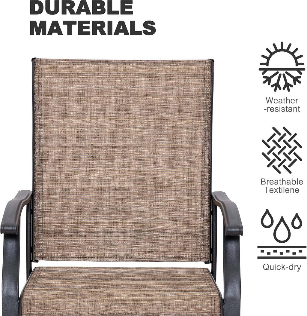 NUU GARDEN Outdoor Swivel Patio Dining Chairs Set of 2, All-Weather Textilene Dining Chairs with Metal Frame for Patio, Lawn, Deck or Backyard, Brown