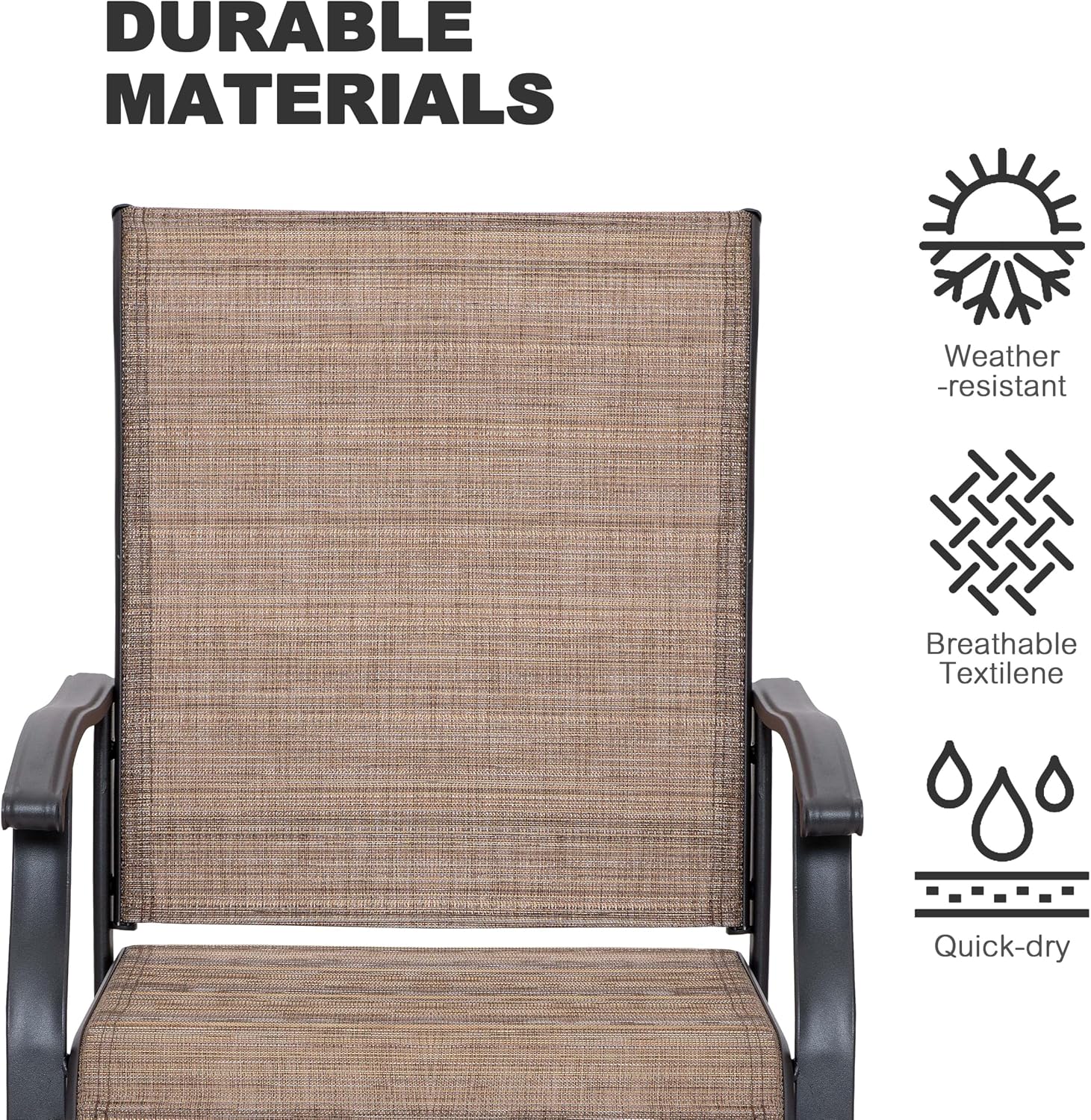 NUU GARDEN Outdoor Swivel Patio Dining Chairs Set of 2, All-Weather Textilene Dining Chairs with Metal Frame for Patio, Lawn, Deck or Backyard, Brown