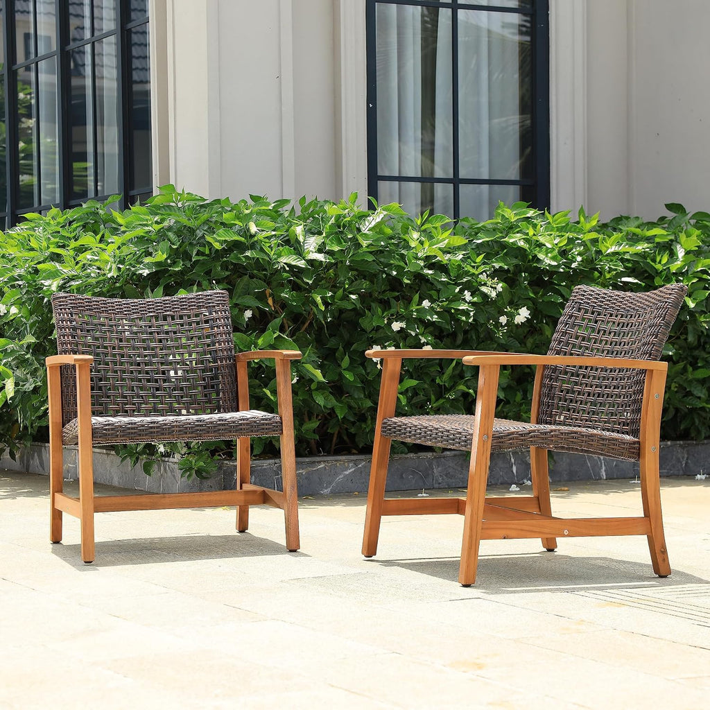 Idzo Liberte 500lbs Capacity Acacia Outdoor Club Chairs Set of 2, FSC Teak Finish Wood Patio Furniture Sets with Upgraded 2000Hours UV Resistant Wicker