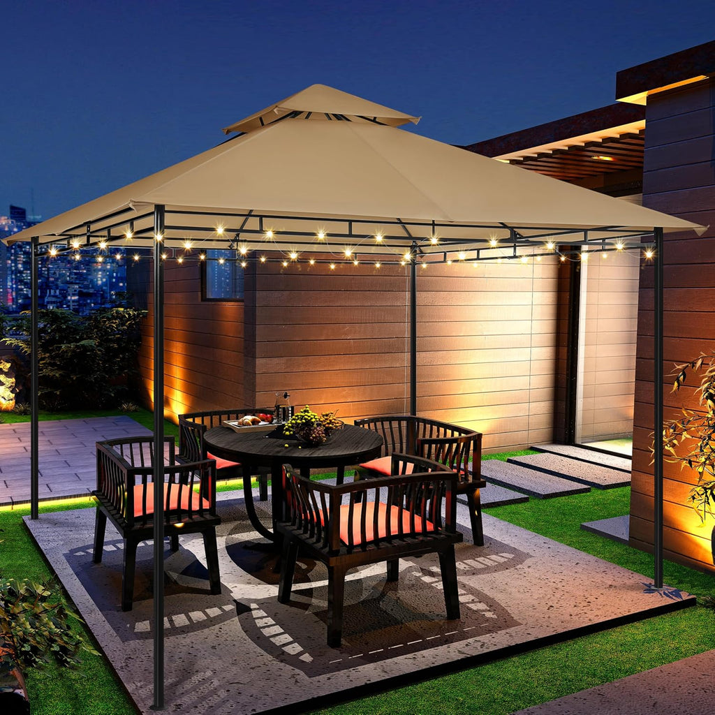 Yaheetech Gazebo for Patios - 11x11ft Outdoor Powder-Coated Steel Frame Gazebo, Double Roofs Grill Shelters BBQ Pavilion for Lawn/Backyard/Garden/Deck, Khaki