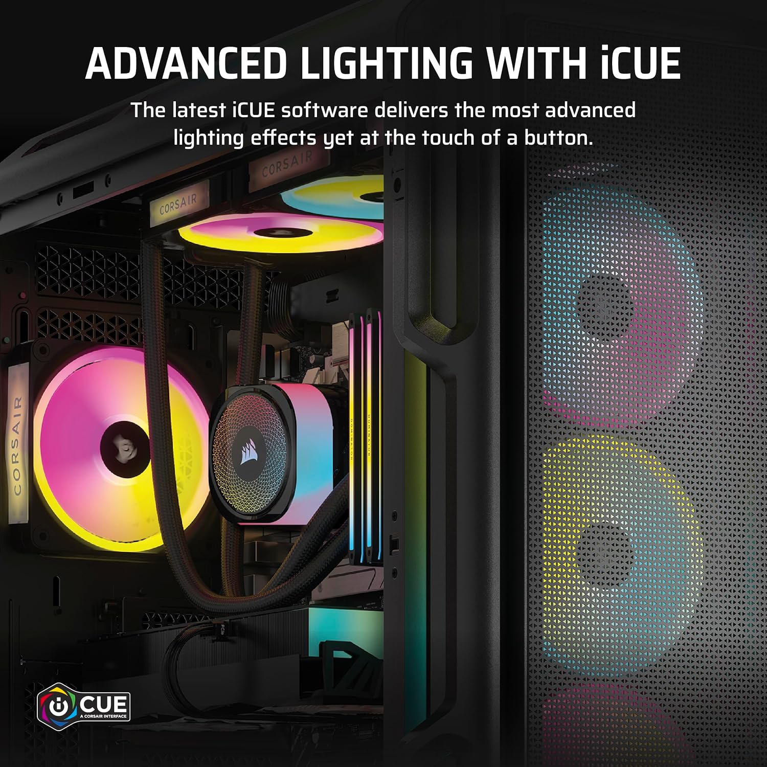 Corsair Vengeance a8200 Gaming PC – Liquid Cooled AMD Ryzen™ 7 9800X3D, NVIDIA® GeForce RTX™ 5090 GPU, 64GB Dominator Titanium RGB DDR5 Memory, 2+4TB M.2 SSD – Black