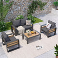Aoxun Aluminum Patio Furniture Set, 4 Seats Sectional Metal Patio Furniture with Coffee Table, Thick Cushions and Waterproof Cover, Modern Outside Sectional Set for Backyard/Garden/Poolside, Dark Grey