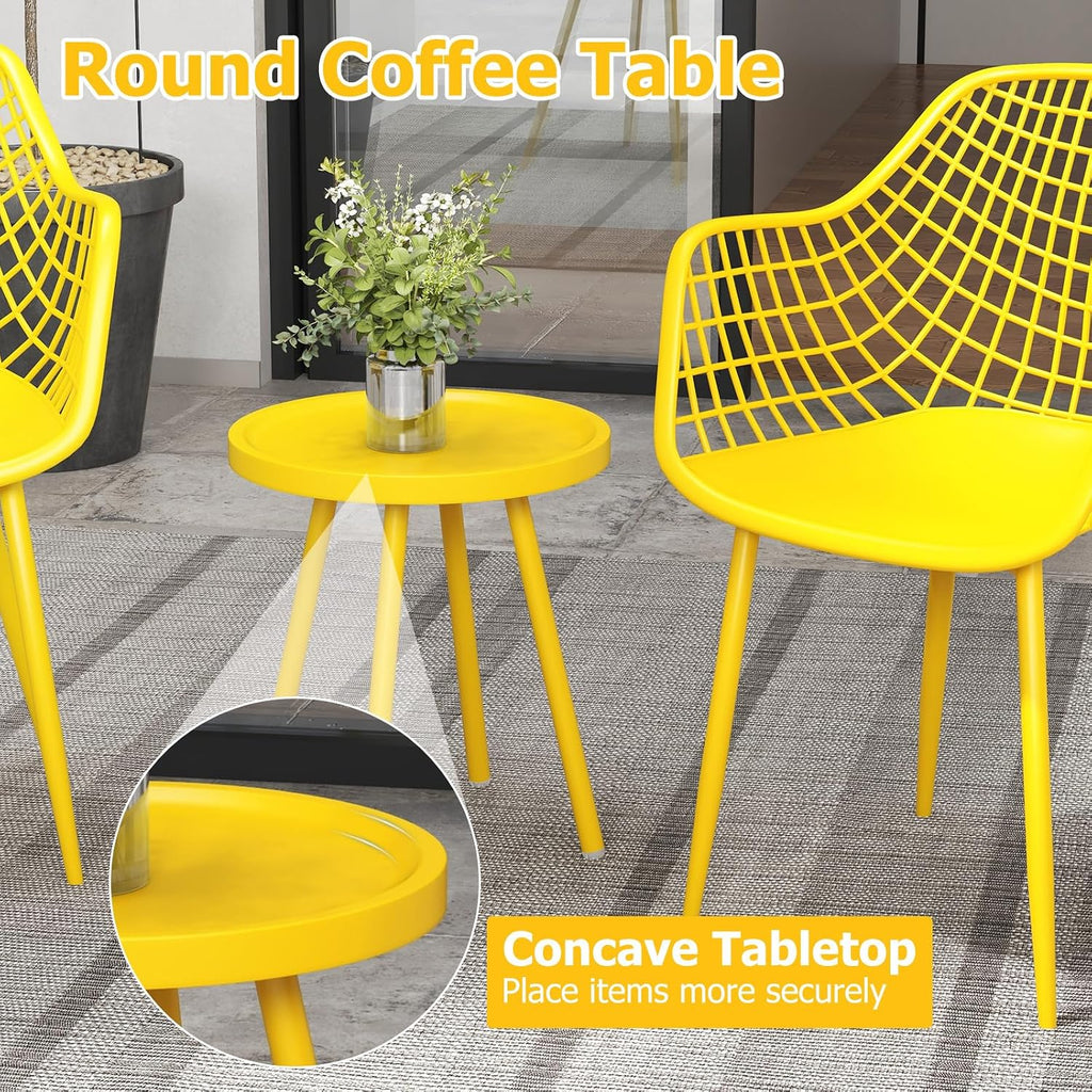 Giantex 3 Piece Patio Furniture Set, Outdoor Bistro Table and Chairs Set of 2, PP Seat & Metal Legs, Small Conversation Set for Balcony Front Porch Deck Backyard Lawn (Lemon Yellow)