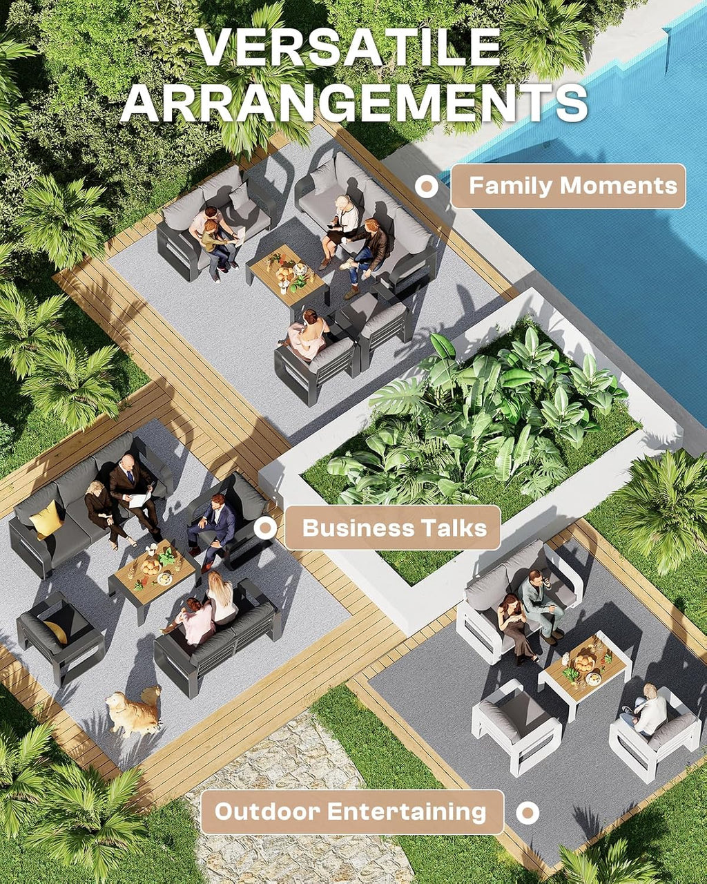 Oversized Aluminum Outdoor Furniture Set, Extra Large Patio Furniture Sofa Set 4.8' Widened Armrest & Ultra-Thick Cushions, 4 Pcs Modern Patio Sectional for Backyard, Porch, Graphite