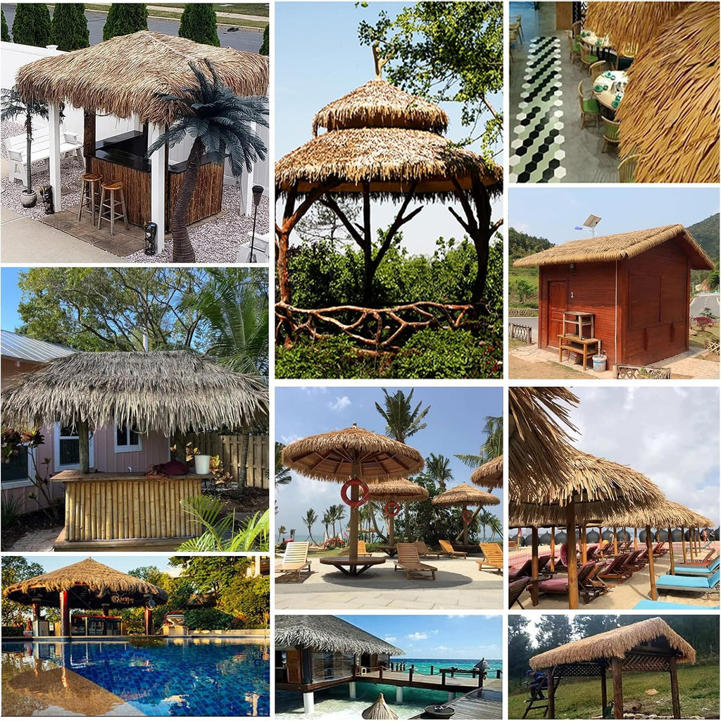 19.6″x32.8′ Mexican Palm Thatch Runner Roll Simulation Thatch Tile Plastic PE Roof Fake Straw Fireproof for Tiki Bar Garden Wooden House Pavilion Roof Decoration(Size:10m/32.8ft,Color:Straw Primary)