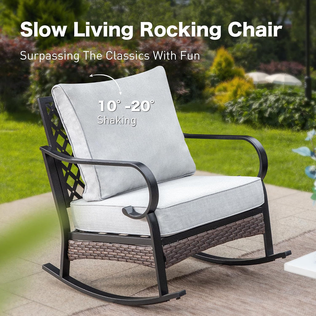 SUNSHINE VALLEY 6 Piece Metal Outdoor Patio Furniture Set, Patio Conversation Set with 1 3-Seater and 2 Fixed Sofas, 2 Rocking Sofas with 5.75' Cushion & Coffee Table, Black and Light Gray