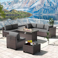 Kullavik 8 Pieces Outdoor Patio Furniture Set with 43' 55000BTU Gas Propane Fire Pit Table PE Wicker Rattan Sectional Sofa Patio Conversation Sets,Grey
