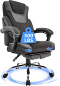 Massage Office Chair, Big and Tall Office Chair with Footrest, Ergonomic Executive Desk Chair with Extra Wide Seat, High Back&Padded Armrests, Reclining Fabric Computer Chairs, BlackGrey