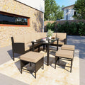 7 Pieces Patio Conversation Set, Outdoor Furniture Sectional with Throw Pillows and Anti-Slip Cushions, PE Rattan Sofa Set with Dining Table & Ottomans, Khaki