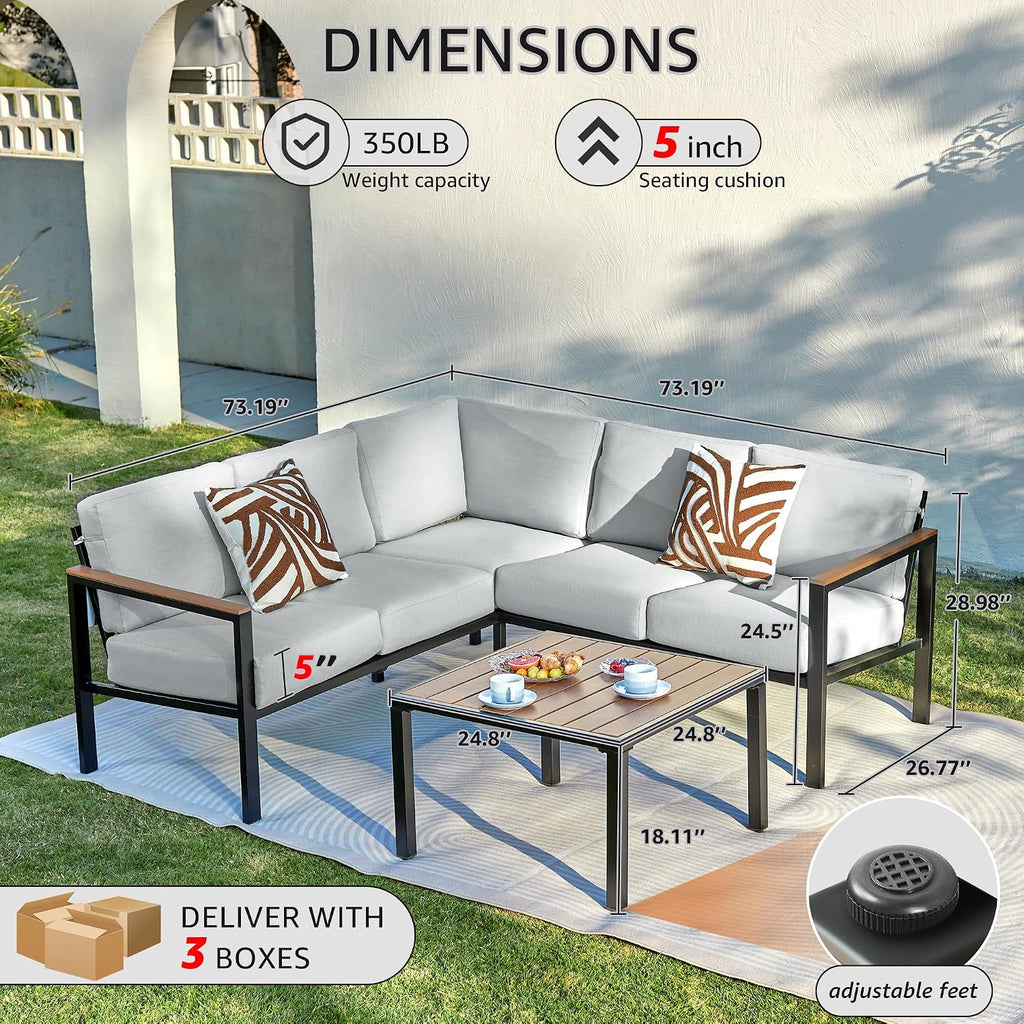 NATURAL EXPRESSIONS 6 Pieces Patio Furniture Set, Outdoor Couch with Thick Olefin Cushions, Fauxwood Armrest and Tabletop, Ergonomic Design Highback, Outdoor Sectional for Backyard, Deck (Grey)